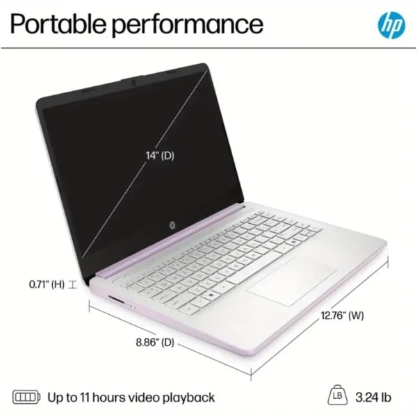 HP 14" HD Business Laptop,Intel Processor N150,Up to 16GB RAM,128GB UFS, Intel Graphics,Wi-Fi 6,Windows 11 S,Honey Lavender - Image 6
