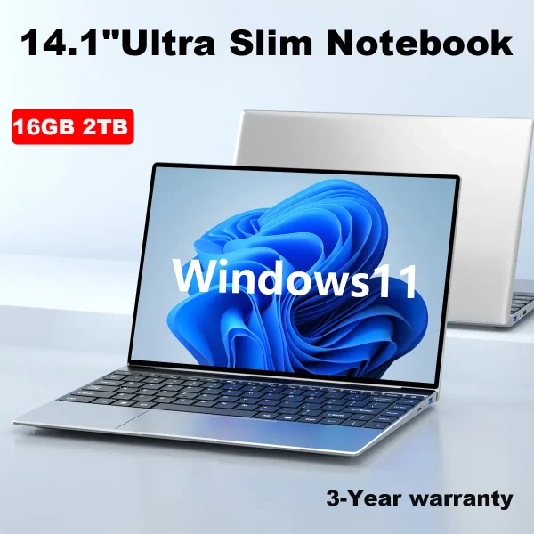 14.1" Ultra Slim Laptop 16GB RAM 2TB SSD Intel N3700 Notebook Gamer Windows 11 Pro 1920*1080 Display Office Study Computer PC