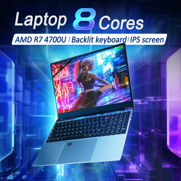 Ultrabook Laptop 15.6 inch AMD R7 4700U Backlit Keyboard Windows11 32GB DDR4 2TB Fingerprint Unlock Gaming Laptop Computer - Image 2