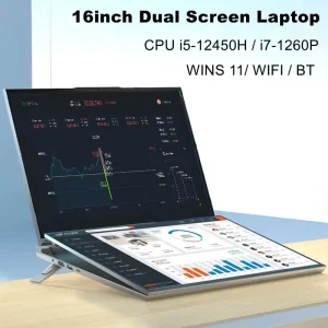 top 16+16 inch Dual Screen Laptop Intel i7-1360P Windows 11 64GB 2*DDR4 M.2 2280 2TB SSD WIFI BT Double Screen Laptop Computer
